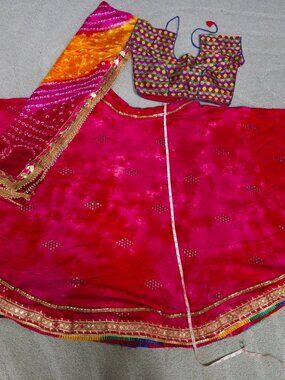 New Pink Tie Dye Chaniya Choli Mirror Work Lehenga Multicolor Blouse Navratri